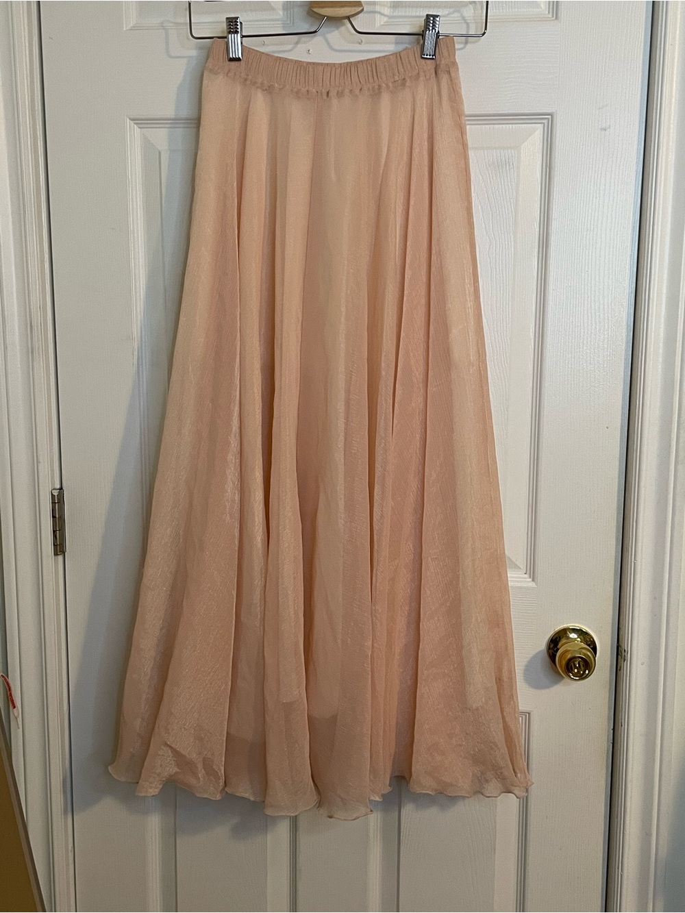 Peach Chiffon Maxi Skirt Elastic Waist Flowy Lined Size XS/S